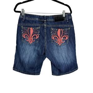 Dereon Women’s Y2K Dark Wash Coral Embroidered Embellished Pockets Short sz 9/10